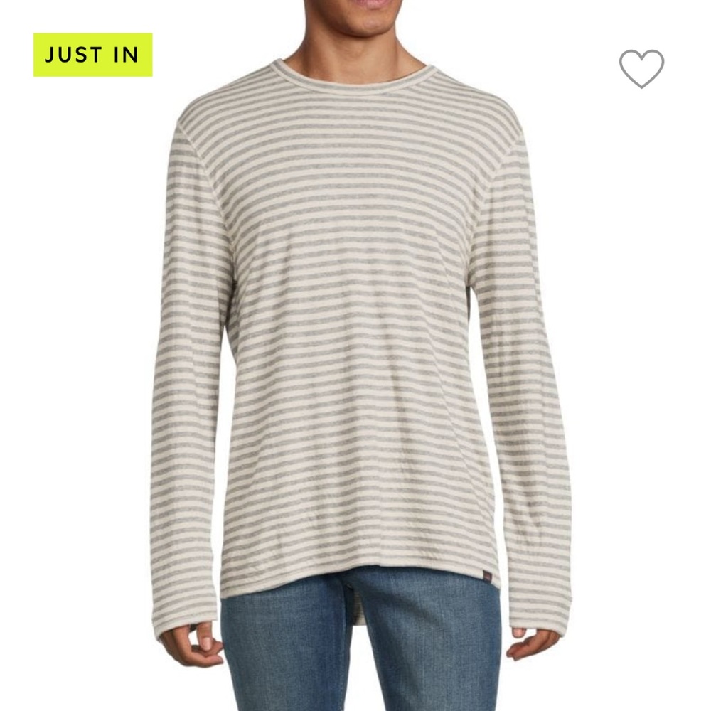 FAHERTY Striped Reversible Pima Cotton Long Sleeve Tee in Stone, NWT, XL